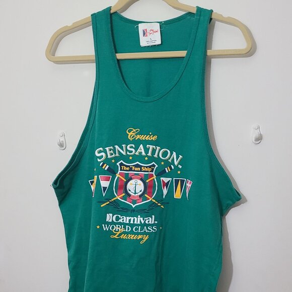 Carnival Cruise Tank Top Menes Size L Green Sensation Fun Ship Graphic Tee - Picture 1 of 5
